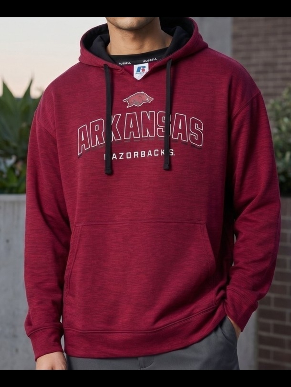 Russell Athletic Arkansas Razorbacks Burgundy Hoodie 2XL Polyester String Pouch